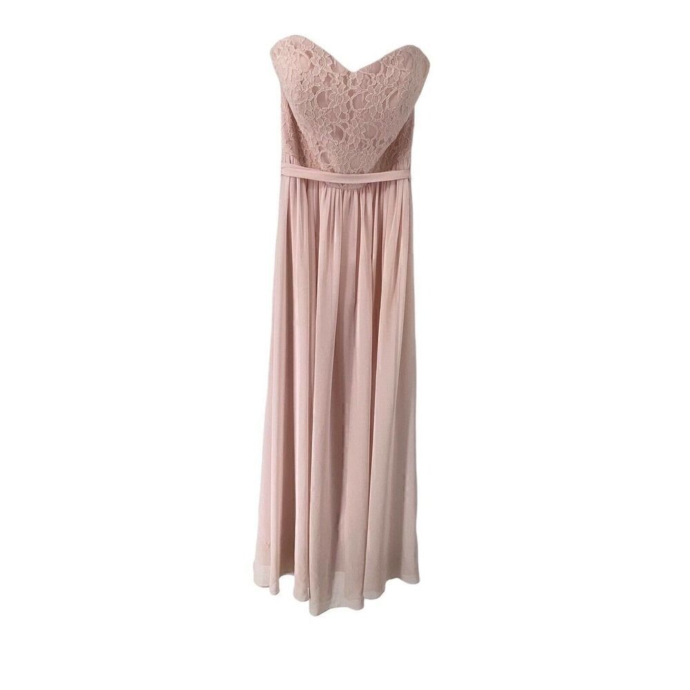 Bill Levkoff Bridesmaid Dress Maxi Length Strapless Belted Lace Womens Size 10